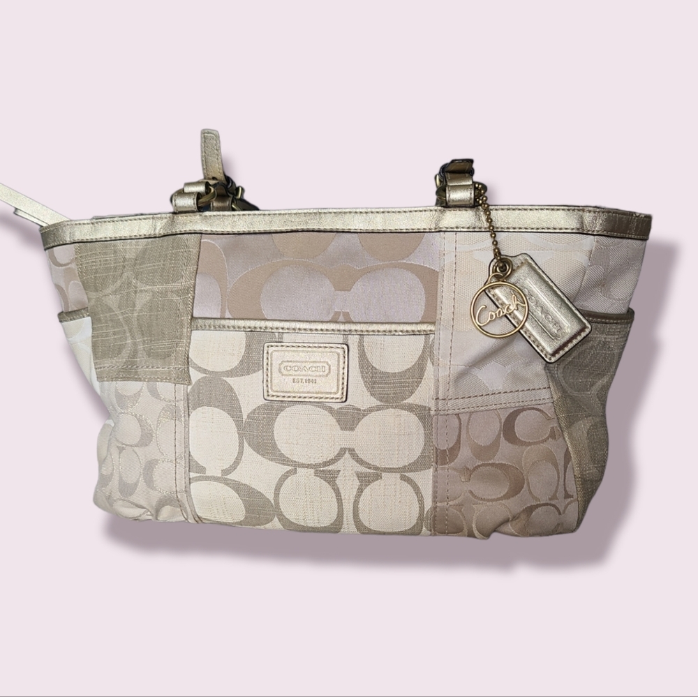 Coach Purse, Multi Metallic Gold Patchwork Galler… - image 2
